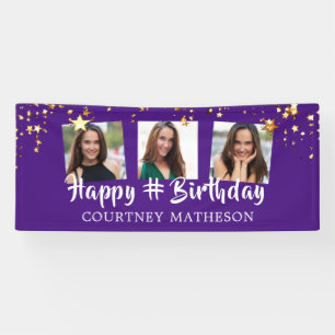 Banderoles N'Importe Quel Anniversaire Purple Gold Stars Phot