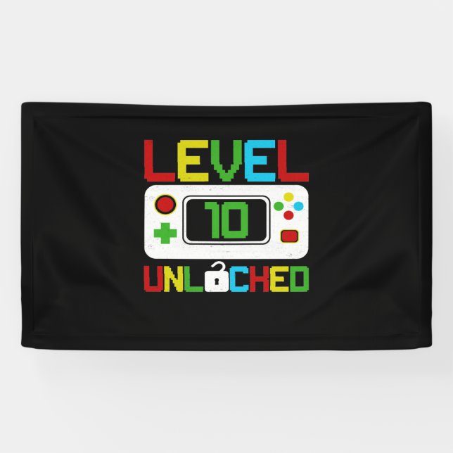 Banderoles Niveau 10 Jeu vidéo déverrouillé 10e anniversaire  (Horizontal)