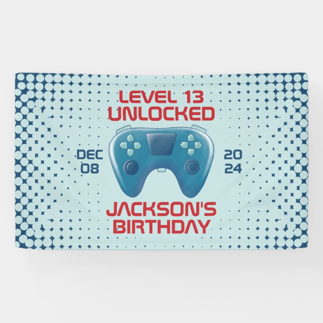 Banderoles Niveau du jeu vidéo Ado déverrouillé fête d'annive (Horizontal)