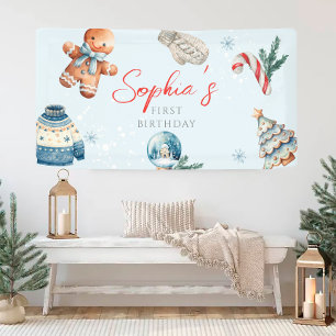 Banderoles Noël Aquarelle hiver Première fête d'anniversaire