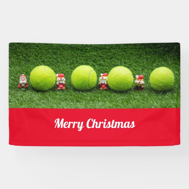 Banderoles Noël de tennis avec balle de tennis et le Père Noë (Horizontal)