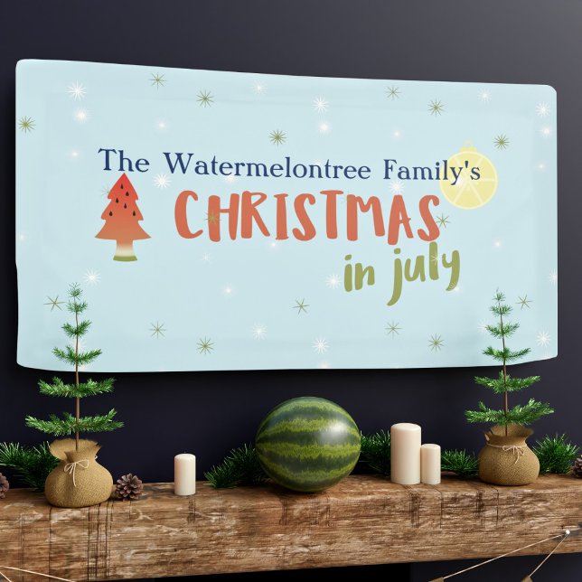 Banderoles Noël en juillet Nom de famille Summer Party Blue (This banner can be a cherished family tradition that you bring out year after year)