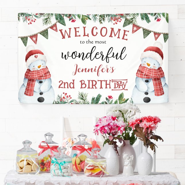 Banderoles Noël hivernal du mignon Snowman 2e anniversaire (Créateur téléchargé)