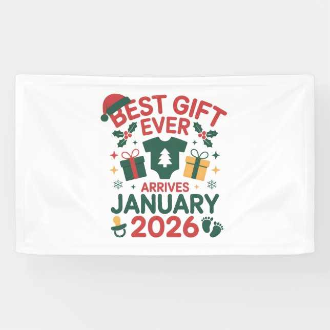 Banderoles Noël Meilleur Cadeau Arrives Janvier 2026 Couples (Horizontal)