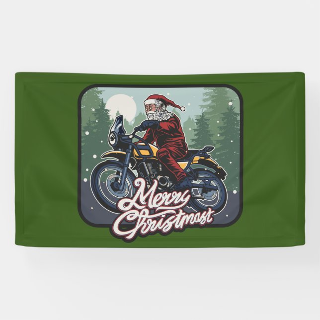 Banderoles Noël Santa Claus équitation moto (Horizontal)