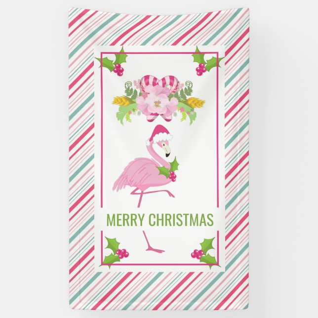 Banderoles Noël tropical Flamant rose rose (Vertical)