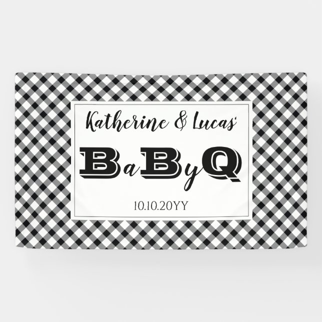 Banderoles Noir | Chèques blancs Bébé Q BBQ Douche (Horizontal)