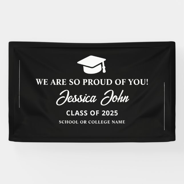 Banderoles Noir et blanc Nous sommes si fiers de votre diplôm (Horizontal)