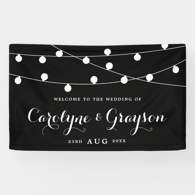 Banderoles Noir et blanc | Whimsical Fairy Lights Mariage (Horizontal)