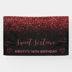 Banderoles Noir et Faux Rouge Paillettes Sweet 16