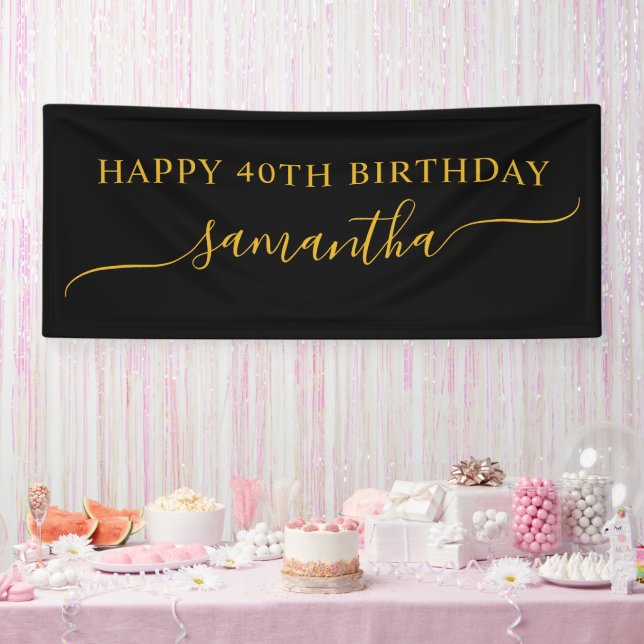 Banderoles Noir et or 40e anniversaire Simple Swash Nom (Fête)