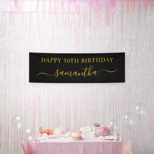 Banderoles Noir et Or 50e anniversaire Elegant Swash Nom