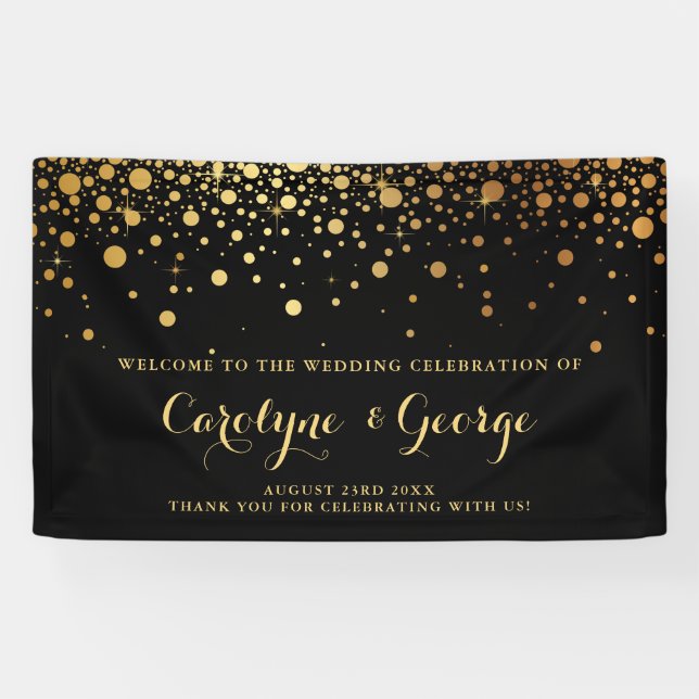 Banderoles Noir | Faux Gold Confetti Mariage Welcome Banner (Horizontal)