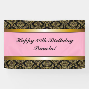 Banderoles Noir rose N'importe quel âge Gold Damask Annivers