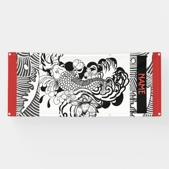 BANDEROLES NOM CUSTOMISÉ PAR POISSONS JAPONAIS EXTÉRIEURS DE (Horizontal)