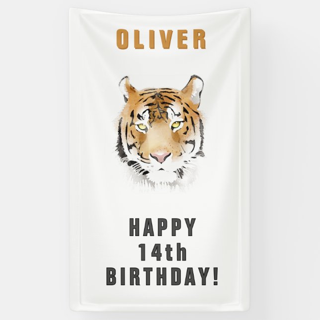 Banderoles Nom d'anniversaire à aquarelle tête de tigre (Vertical)
