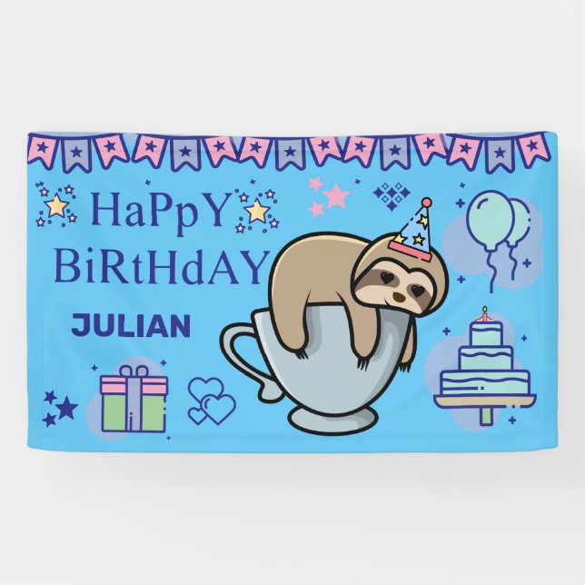 Banderoles NOM D'ANNIVERSAIRE PERSONNALISÉ CutE SLOTH (Horizontal)