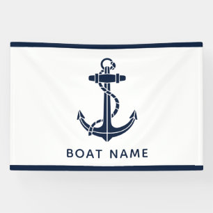 Banderoles Nom de bateau d'ancre bleu marine personnalisé nau