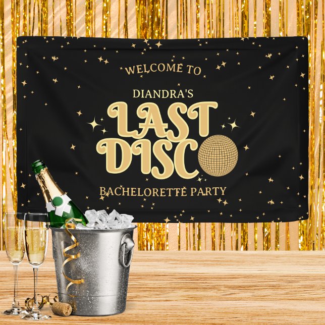 Banderoles Nom de la discothèque dernière Retro Gold les anné (Last disco golden retro bachelorette party welcome banner)