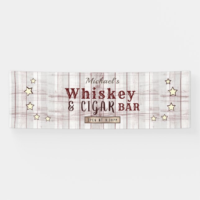 Banderoles Nom de la pièce Whiskey bois Vintage et barre de c (Horizontal)