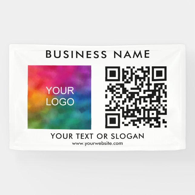 Banderoles Nom du logo personnalisé QR Code Elegant White Bus (Horizontal)