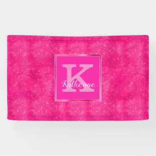 Banderoles Nom du monogramme étincelant brillant rose-chaud
