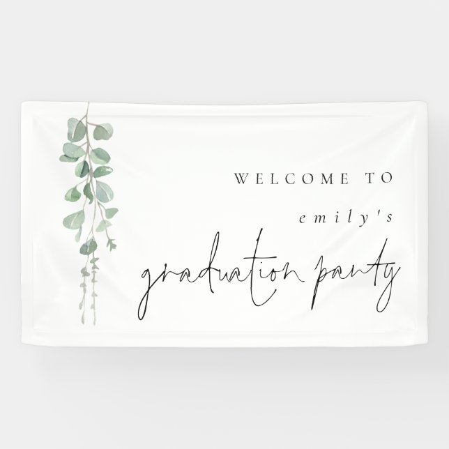 Banderoles Nom Eucalyptus Bienvenue à Graduation Party (Horizontal)