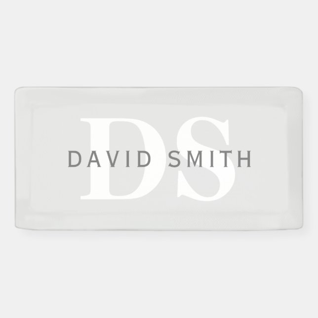 Banderoles Nom moderne & monogramme | Gris clair & blanc fonc (Horizontal)