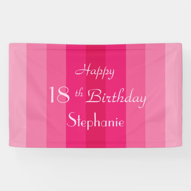 Banderoles Nom personnalisé 16e 18e anniversaire Pink Stripe (Horizontal)