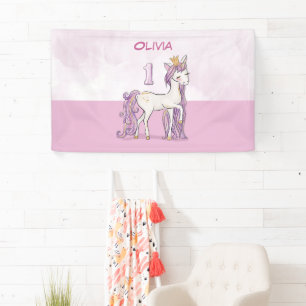 Banderoles Nom Personnalisé 1er Anniversaire Cheval Rose ave