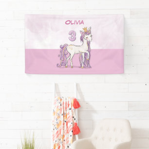 Banderoles Nom Personnalisé 3e anniversaire Cheval rose avec