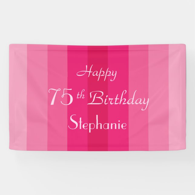 Banderoles Nom personnalisé 75e Anniversaire rose (Horizontal)