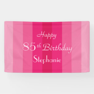 Banderoles Nom personnalisé 85e anniversaire Pink Stripe