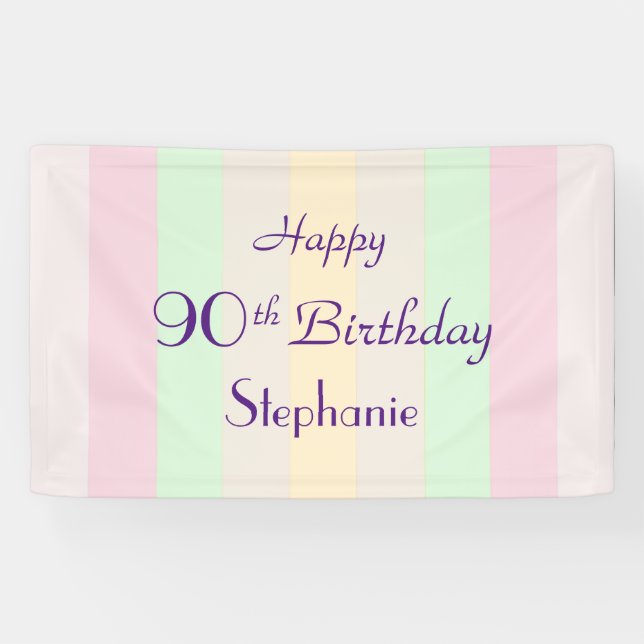 Banderoles Nom personnalisé 90e anniversaire Pastel Stripe (Horizontal)