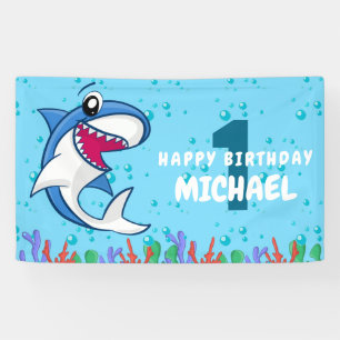 Banderoles Nom personnalisé Cute Shark 1er Birthday Party