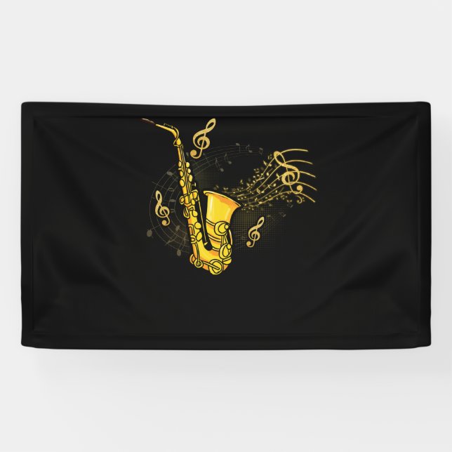 Banderoles Notes musicales Treble Clef Saxophoniste Jazz Musi (Horizontal)