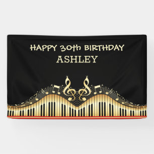 Banderoles Notes Or Et Claviers Lignes Rouges