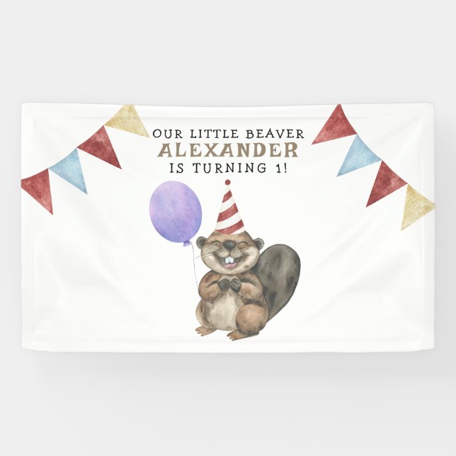 Banderoles Notre Little Beaver 1ère fête d'anniversaire (Horizontal)