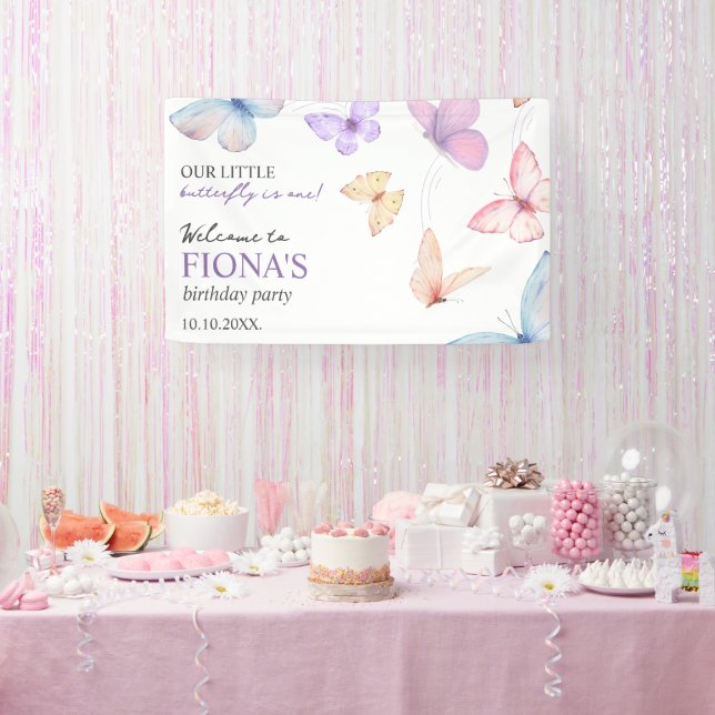 Banderoles Notre petit papillon Fille du 1er anniversaire Bie (Fête)