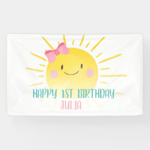 Banderoles Notre Petit Soleil Rose Girl Anniversaire