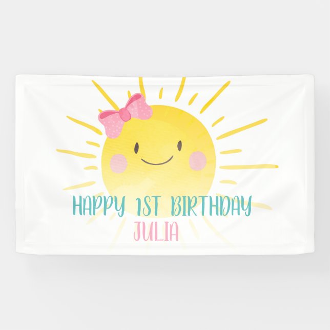 Banderoles Notre Petit Soleil Rose Girl Anniversaire (Horizontal)