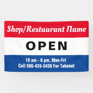 Banderoles Nous sommes Open Sign, Business Name, Heures Custo