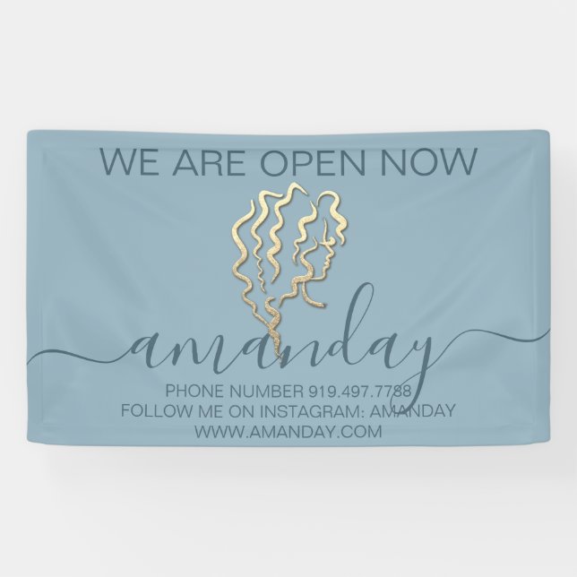 Banderoles Nous Sommes Ouverts Maintenant Logo Smoky Blue Gol (Horizontal)