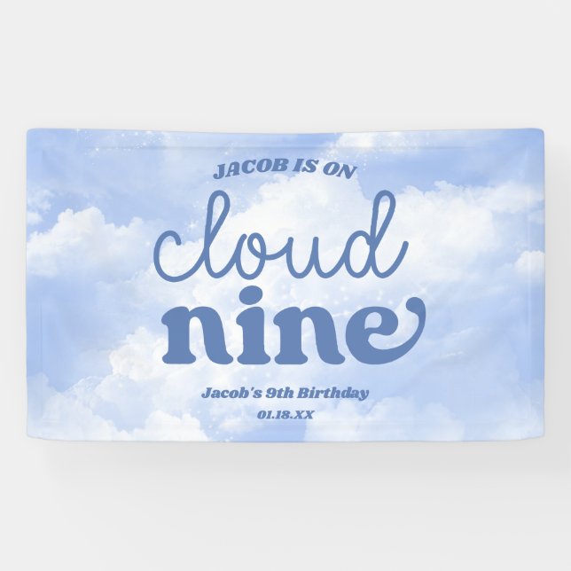 Banderoles Nous Sommes Sur Nuage Neuf Bleu 9e Fête Anniversai (Horizontal)