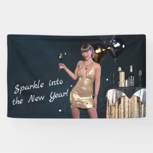 Banderoles Nouvel An Fille de la Soirée en Robe Séquinée