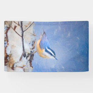 Banderoles Nuthatch à poitrine rouge Peinture d'art original 
