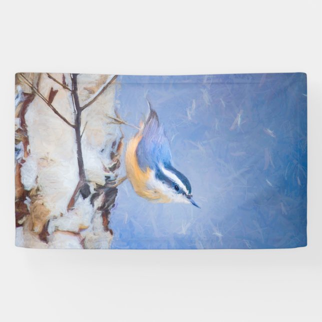 Banderoles Nuthatch à poitrine rouge Peinture d'art original  (Horizontal)