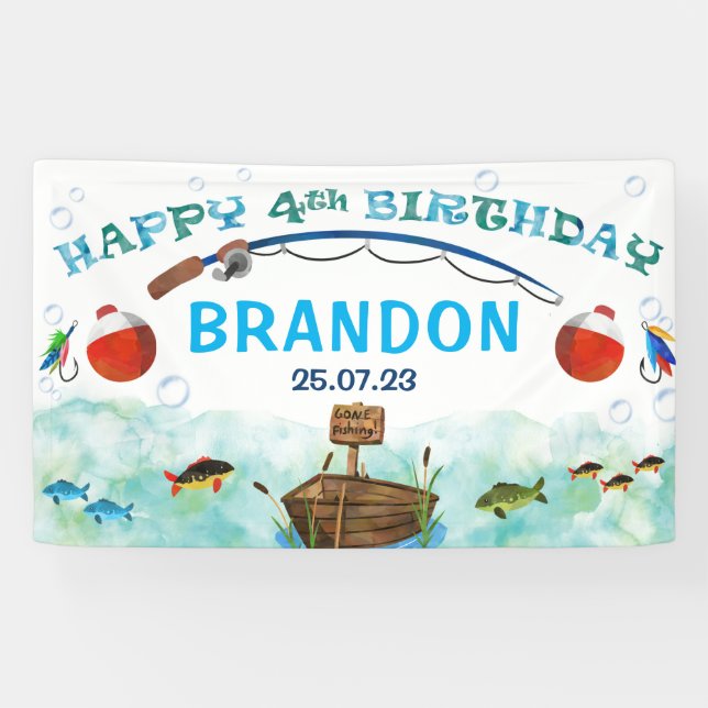 Banderoles O-fish-ally pêche thème 4ème anniversaire toile de (Horizontal)