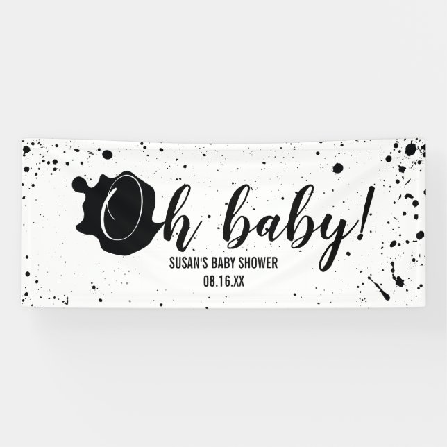 Banderoles Oh Bébé Noir + Blanc Splatter Unisex Baby shower (Horizontal)