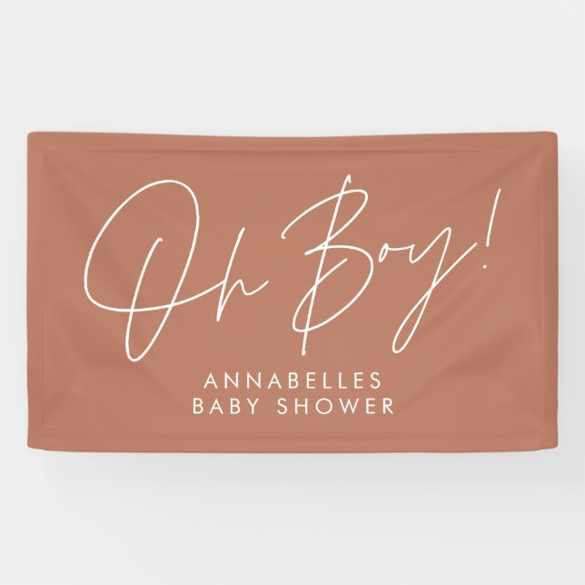 Banderoles oh Boy baby shower script moderne terre cuite chic (Horizontal)